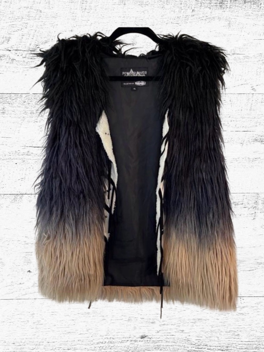 Powder River Faux Fur Ombre Vest in Black to Tan